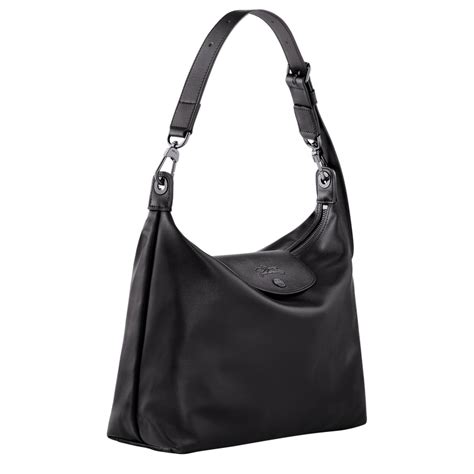 black leather longchamp bag.